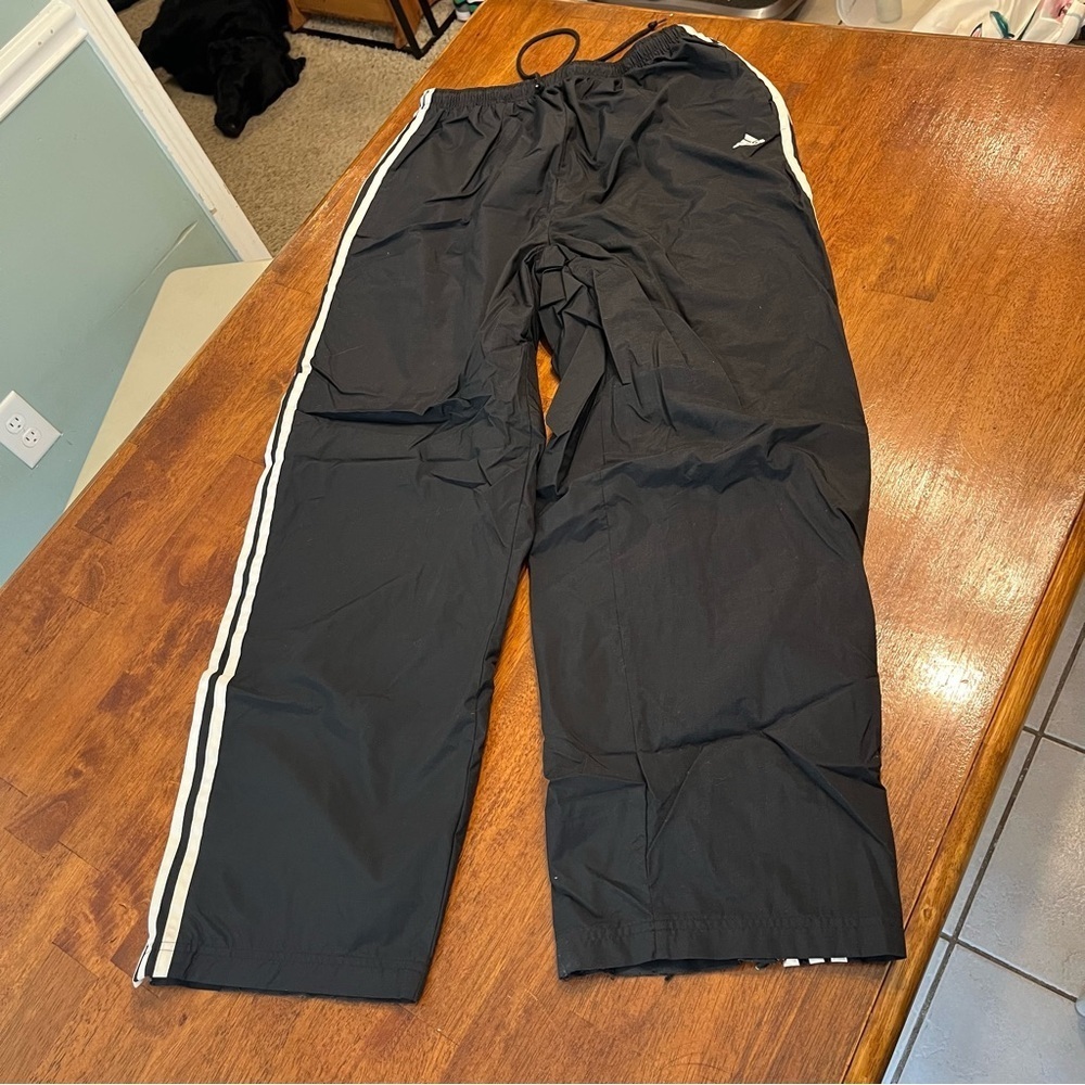 Adidas Black Track Pants with White Stripes gray lined size XL